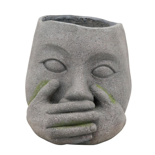 Planter | Resin Head with Hands on Mouth | Gray