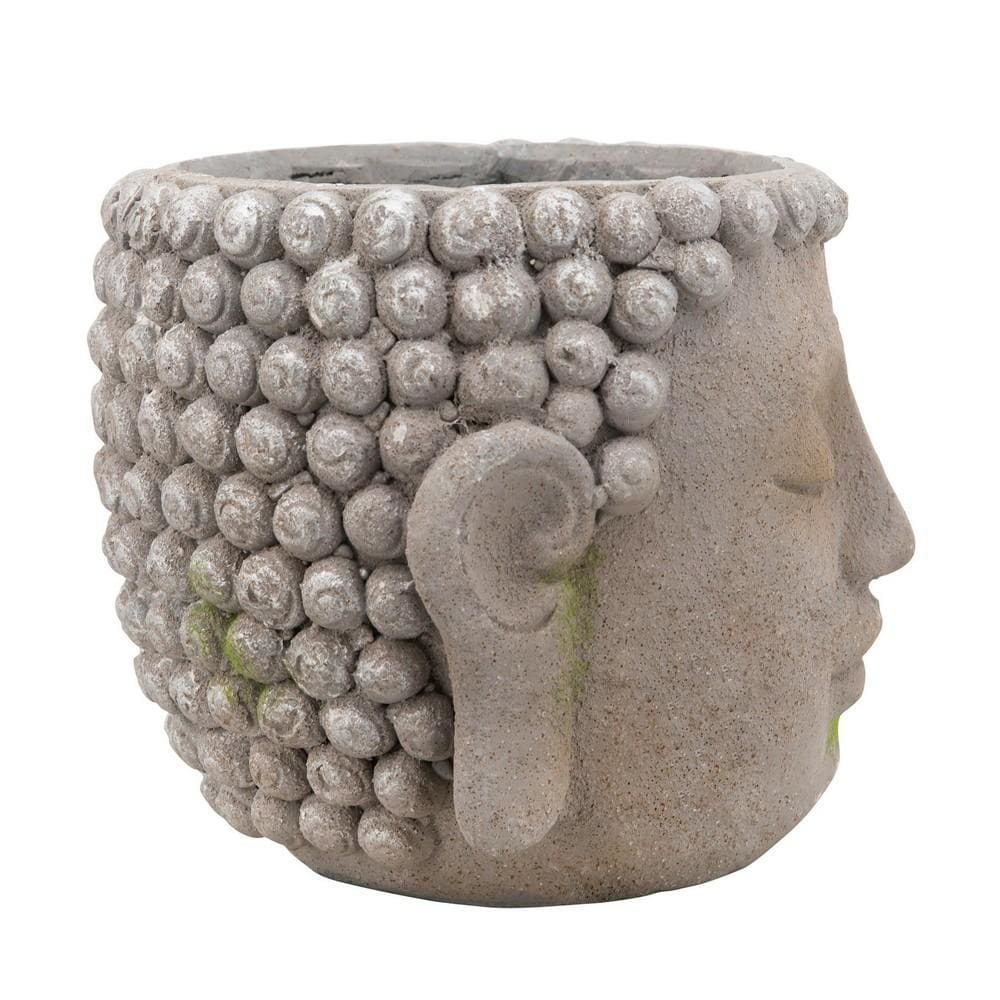 Buddha Head Design Resin Planter with Round Opening Gray By Casagear Home BM238152