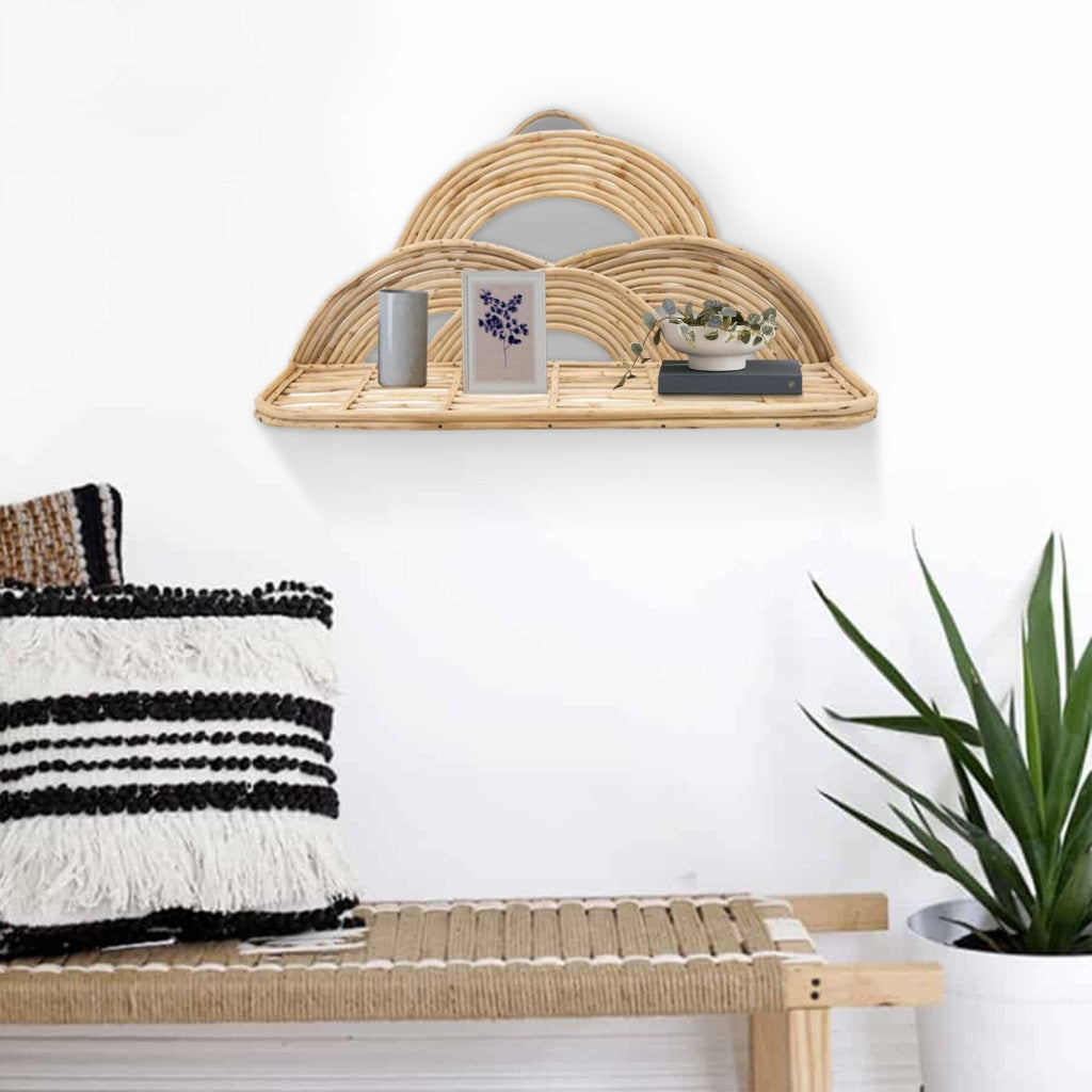 Wall Decor | Rattan Tray | Semicircular Accents | Brown