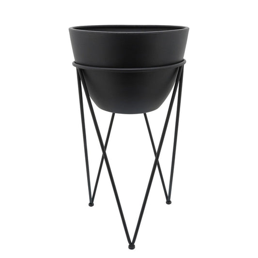Round Hanging Metal Planter with Tripod Base, Black By Casagear Home