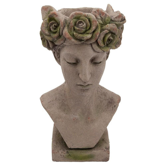 Resin Bust | 22" | Lady with Floral Head | Gray