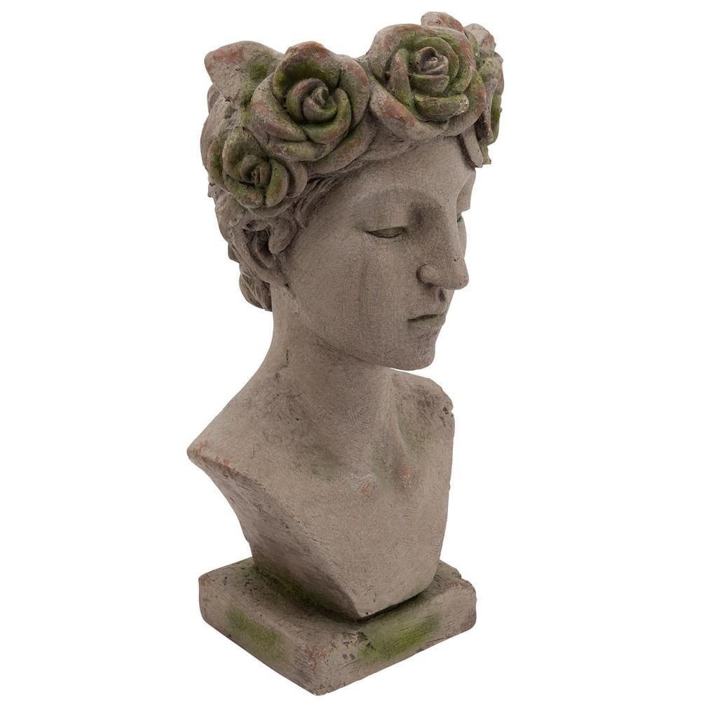 22 Inches Resin Lady Bust with Floral Designed Head Gray By Casagear Home BM238206