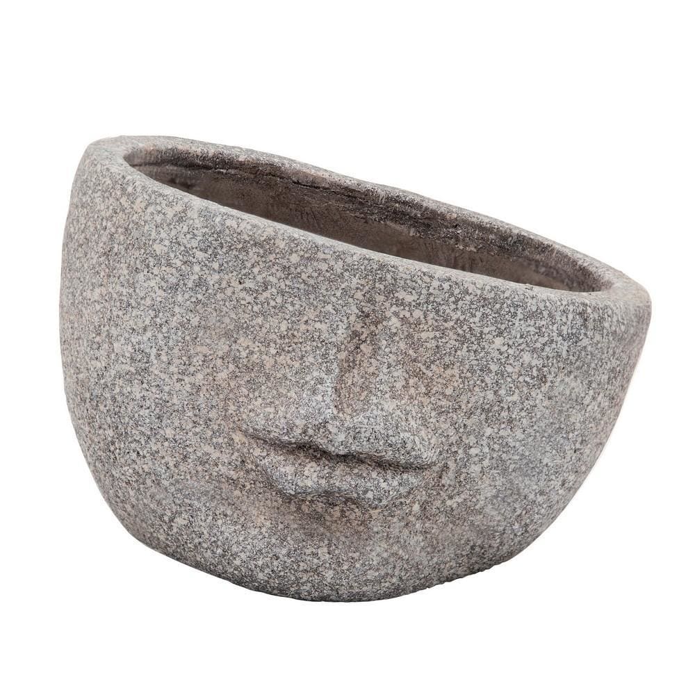 8 Inches Resin Half Face Textured Planter, Taupe Gray By Casagear Home