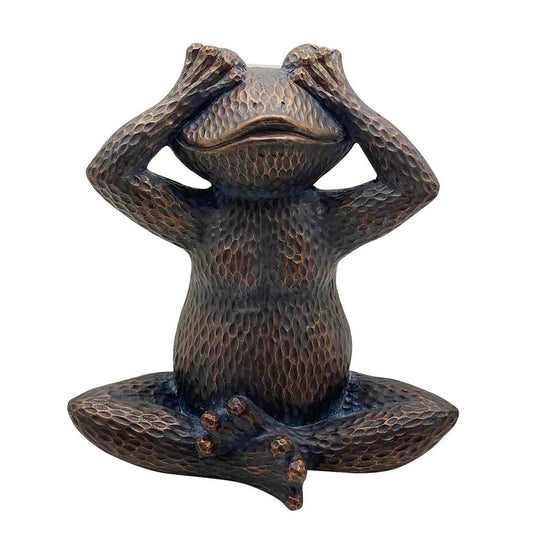 16 Inches Resin Hammered Sitting Frog Accent Decor, Bronze By Casagear Home