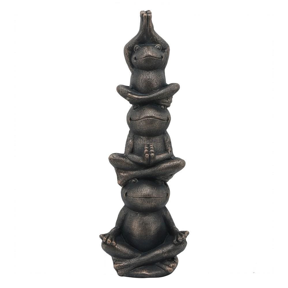 24 Inches Resin Stacked Meditating 3 Frog Accent Decor, Bronze By Casagear Home