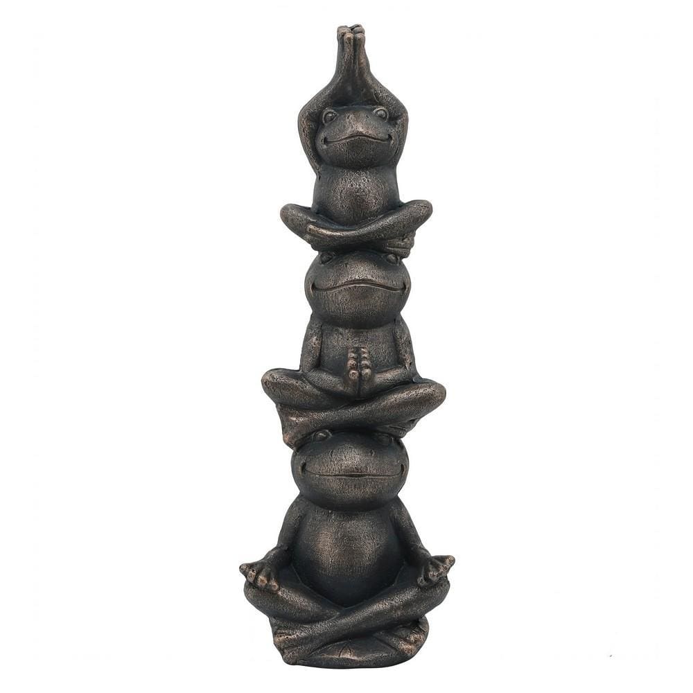 Frog Decor | 24" | Resin | Stacked Meditating Trio | Bronze