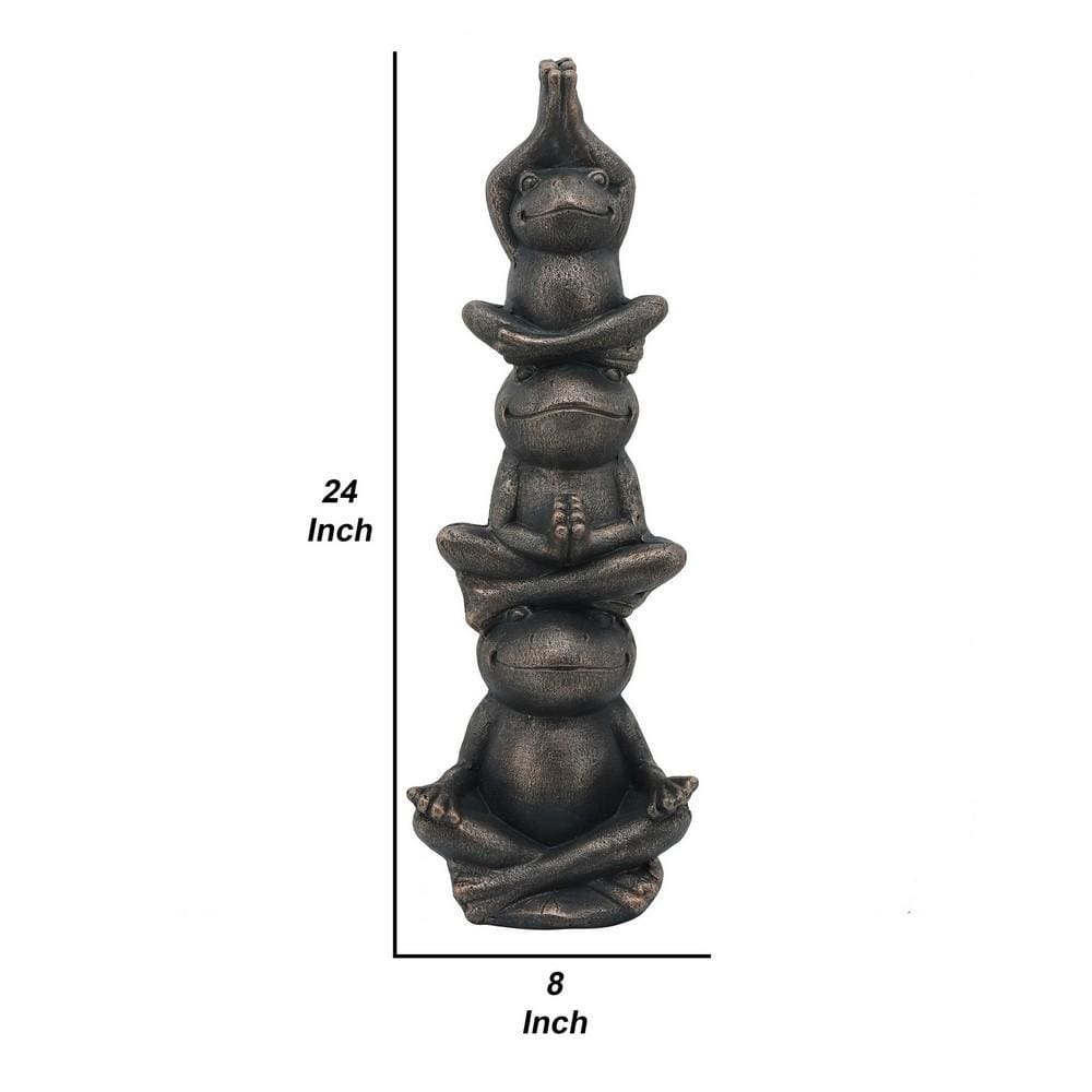 24 Inches Resin Stacked Meditating 3 Frog Accent Decor Bronze By Casagear Home BM238235