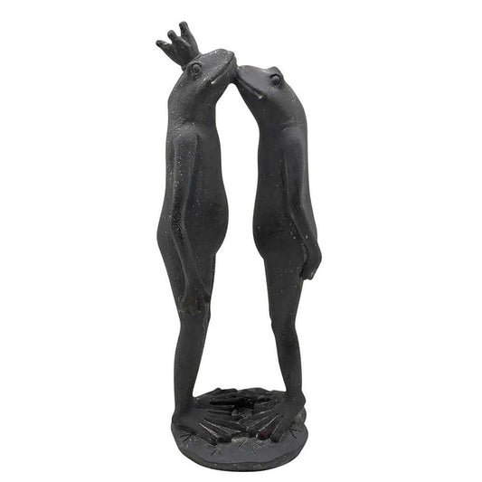 16 Inches Resin 2 Standing and Loving Frogs Accent Decor with Round Base, Black By Casagear Home