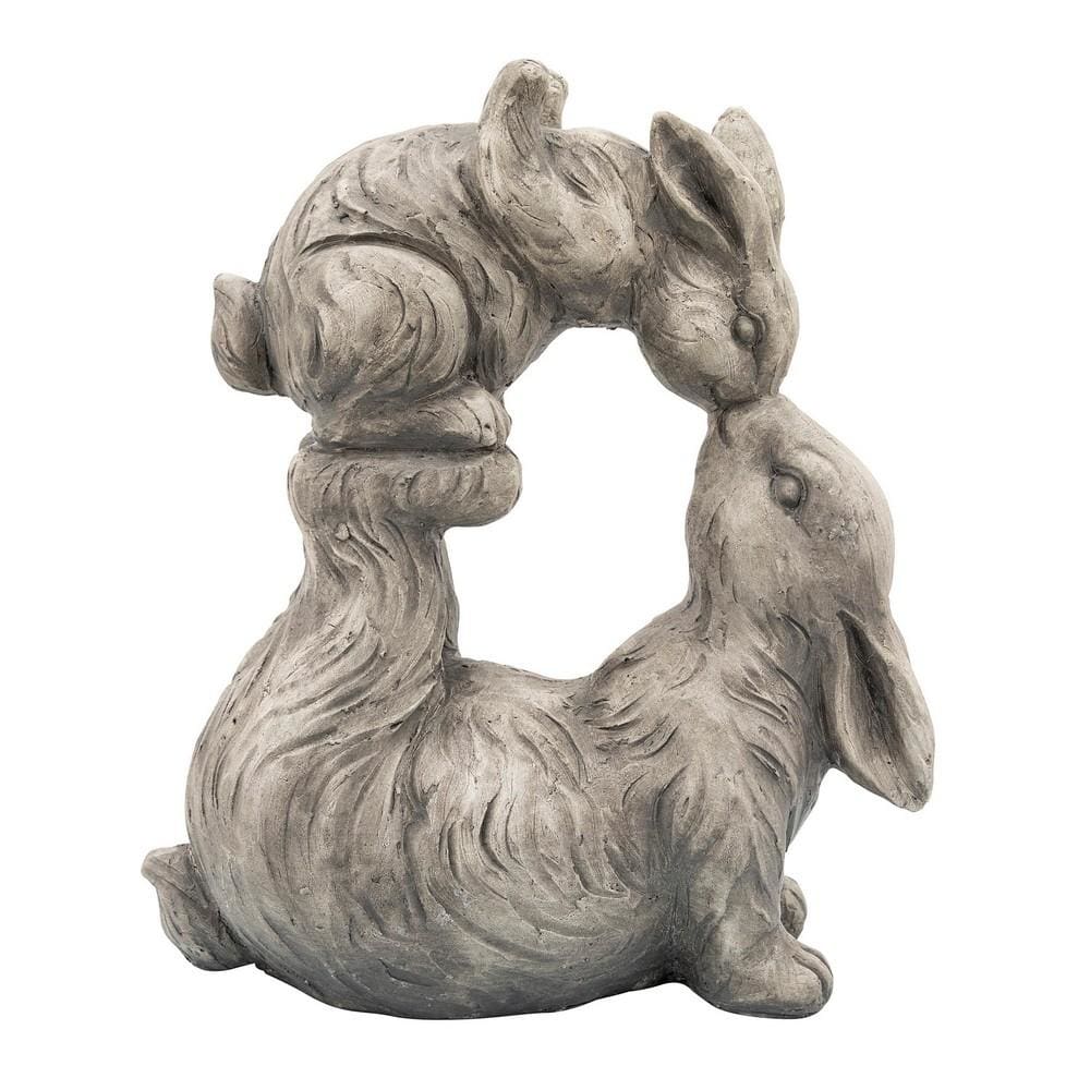 15 Inches Resin 2 Loving Rabbits Accent Decor, Antique White By Casagear Home