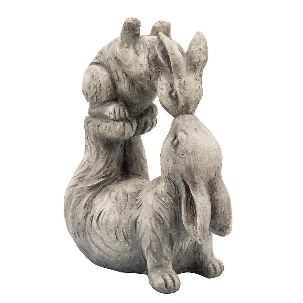 15 Inches Resin 2 Loving Rabbits Accent Decor Antique White By Casagear Home BM238244
