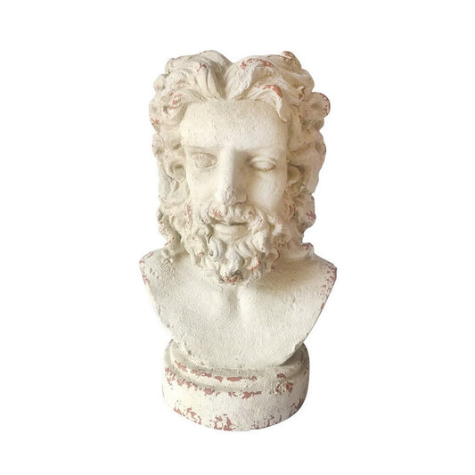 20 Inches Resin Male Bust with Round Base, Antique White By Casagear Home