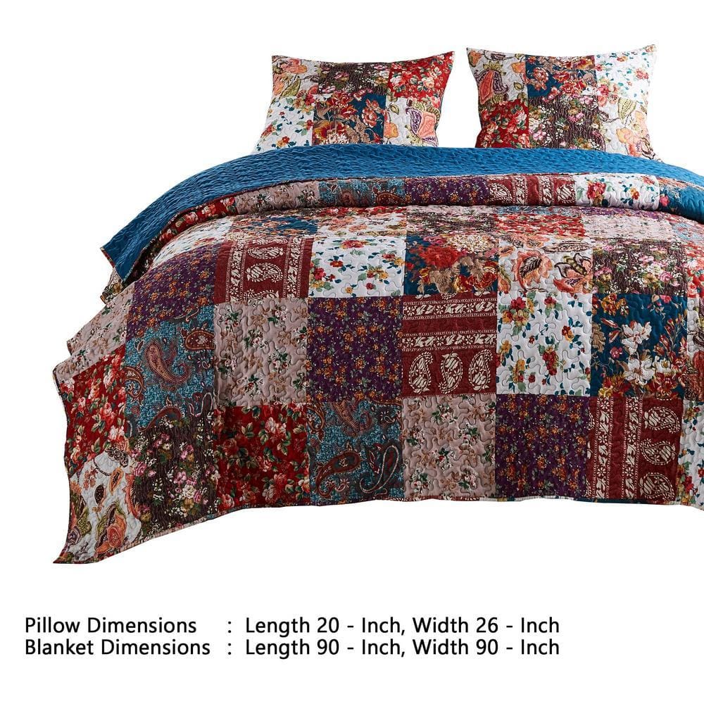 Riga 3 Piece Floral Print Fabric Full Queen Quilt Set Multicolor - BM238351 By Casagear Home BM238351