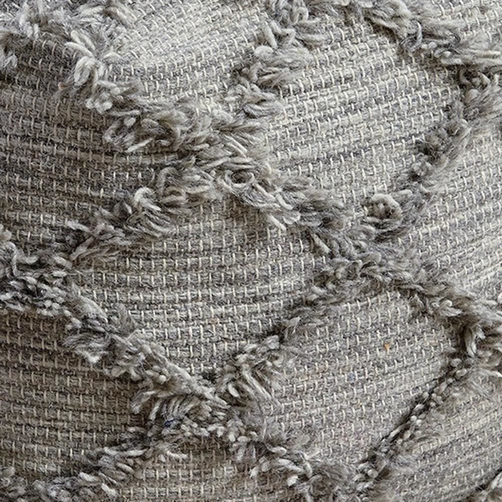 16 Inches Woolen Pouf with Hand Woven Diamond Fringe Gray - BM238353 By Casagear Home BM238353