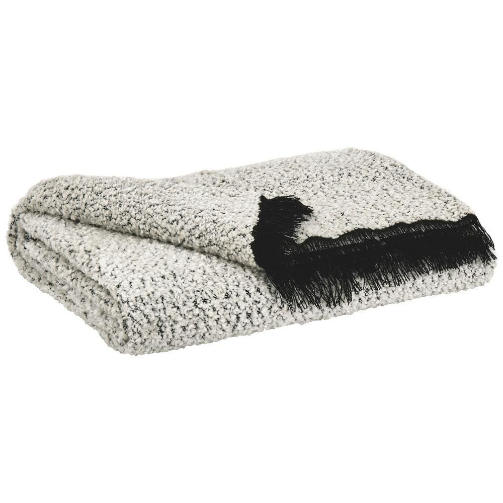 60 x 50 Polyester Throw with Fringe Details, Set of 3, Black and White - BM238357 By Casagear Home