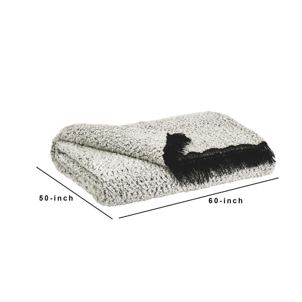 60 x 50 Polyester Throw with Fringe Details Set of 3 Black and White - BM238357 By Casagear Home BM238357