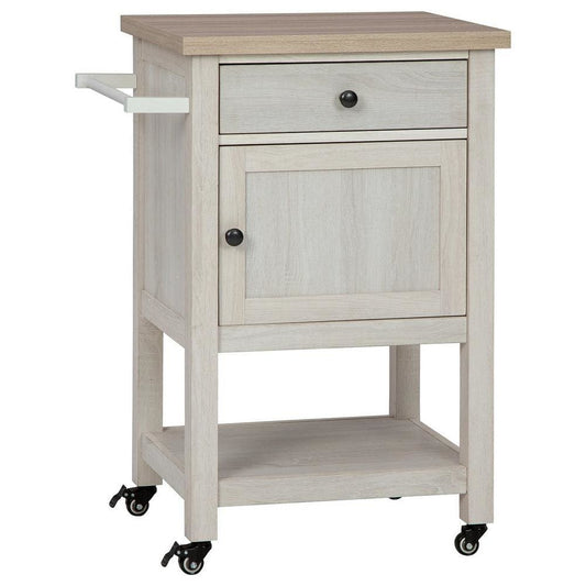 36 Inches Single Drawer Bar Cart with 1 Door, Antique White - BM238381 By Casagear Home