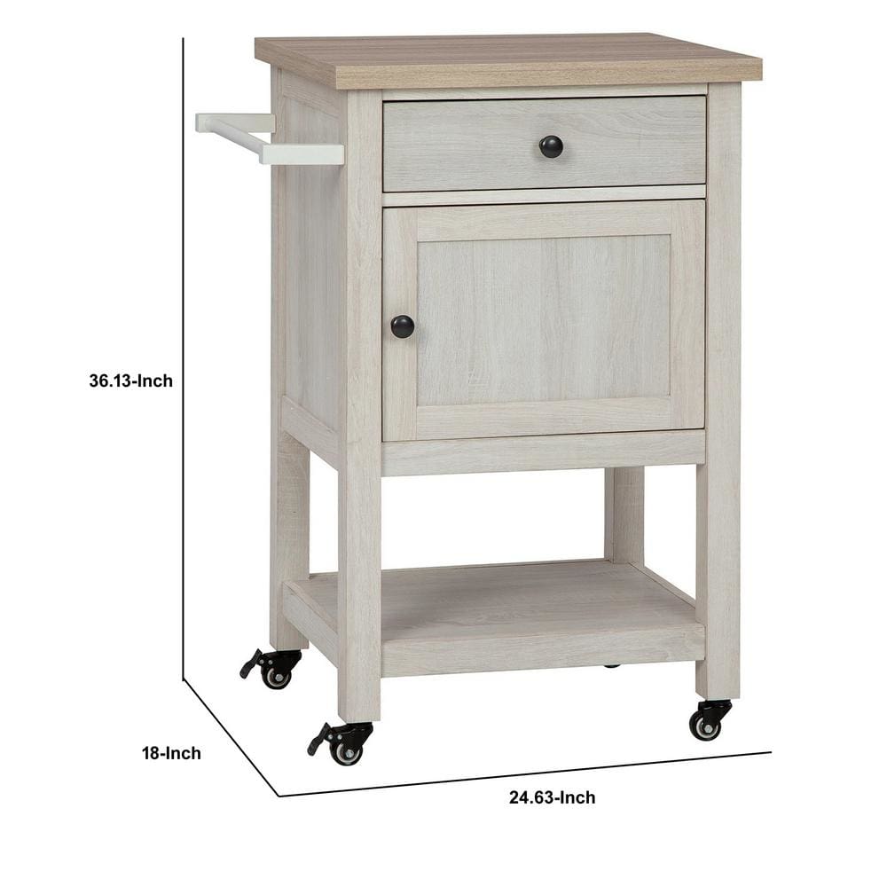 36 Inches Single Drawer Bar Cart with 1 Door Antique White - BM238381 By Casagear Home BM238381