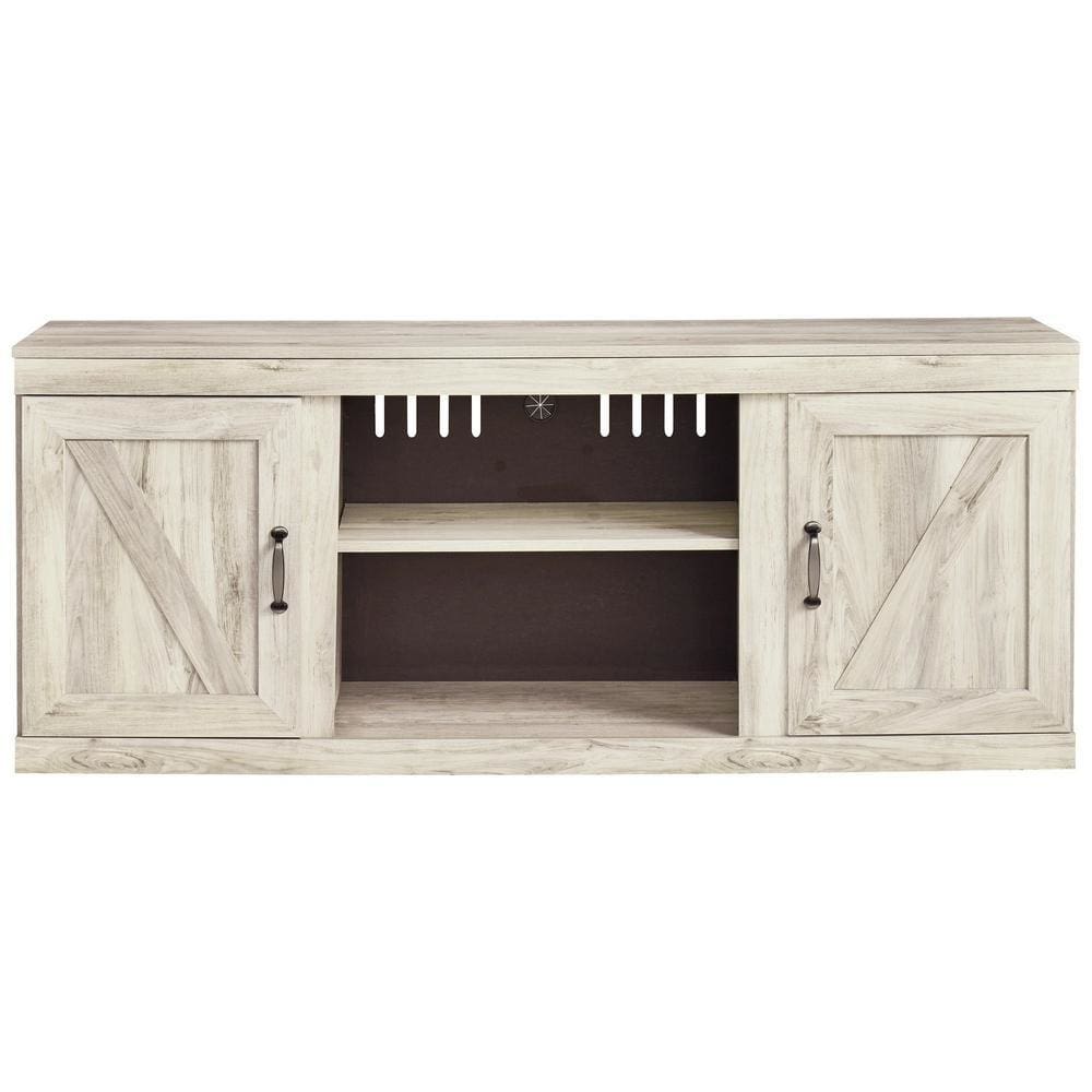 60 Inches 2 Door TV Stand with Removable Center Shelf Washed White - BM238402 By Casagear Home BM238402