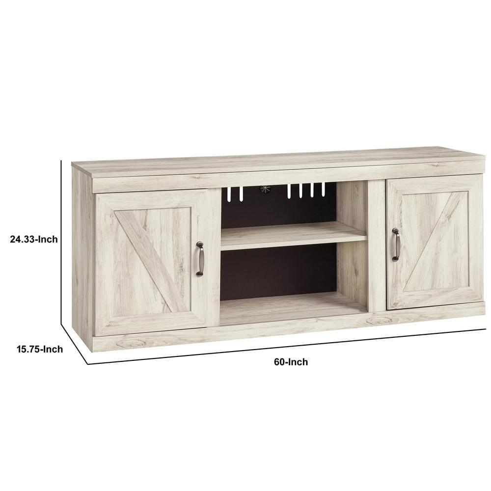 60 Inches 2 Door TV Stand with Removable Center Shelf Washed White - BM238402 By Casagear Home BM238402