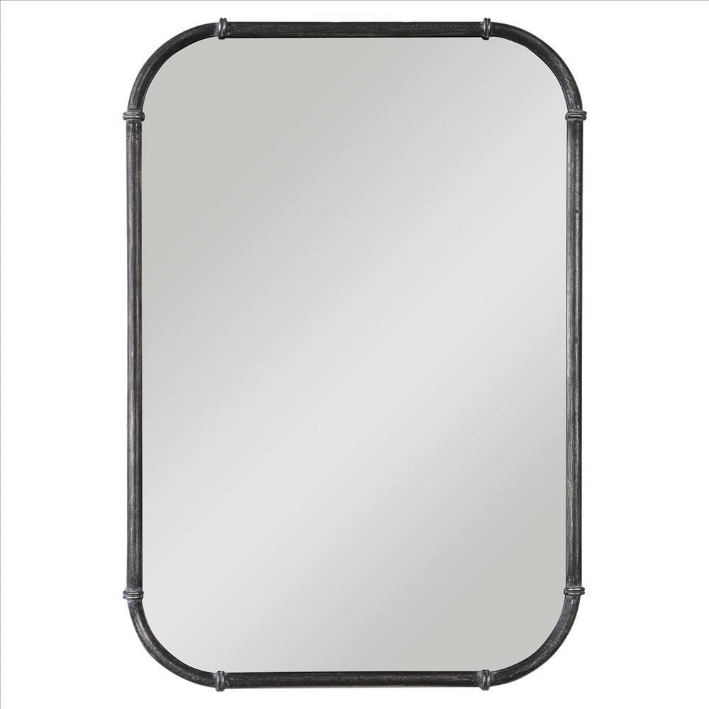 37 Inches Rectangular Wall Mirror with Rings Accent, Gray By Casagear Home