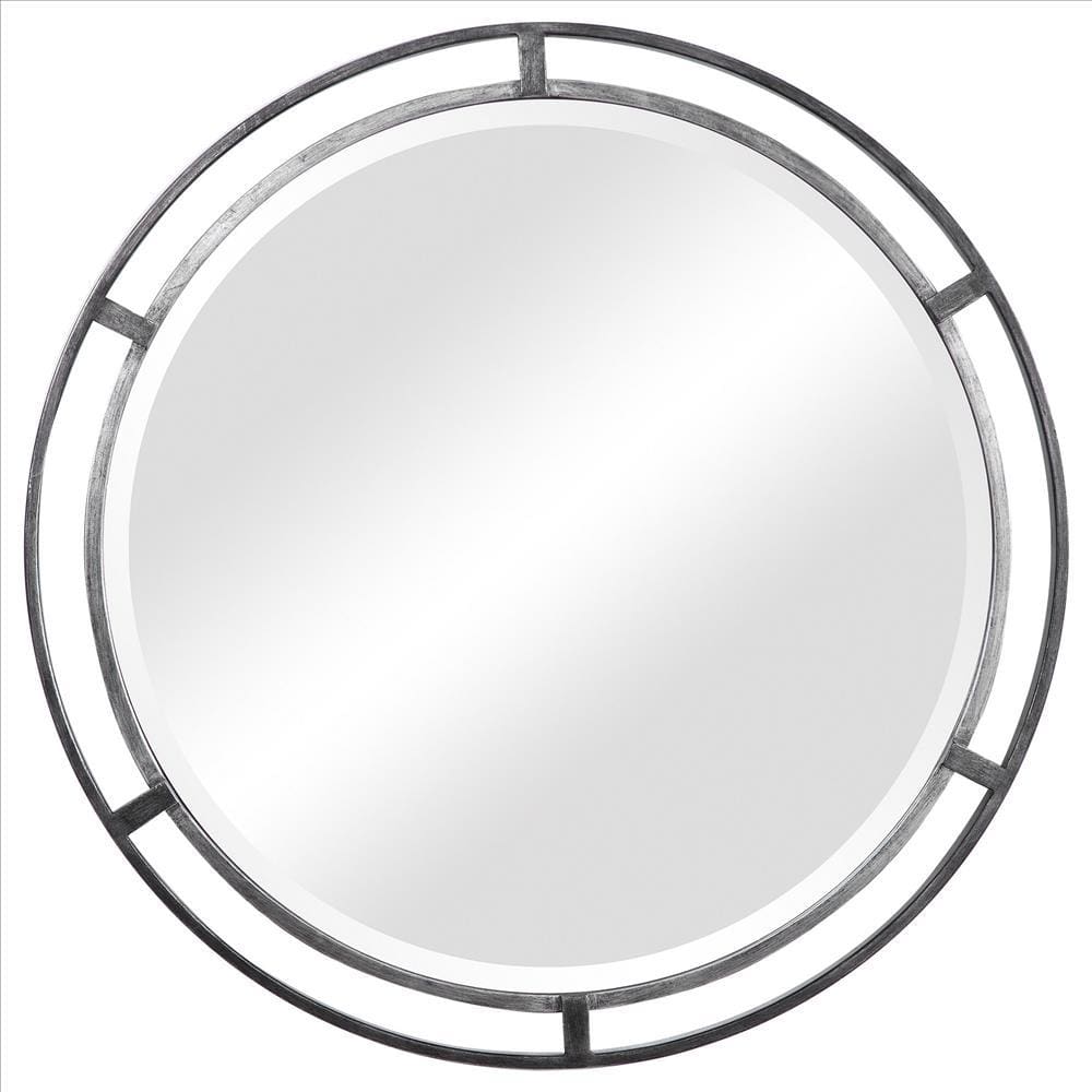30 Inches 3 Dimensional Round Metal Frame Wall Mirror, Silver By Casagear Home