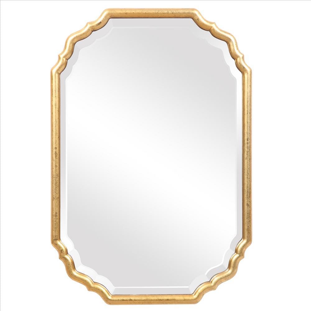 32 Inches Curved Design Wooden Vanity Mirror, Gold By Casagear Home