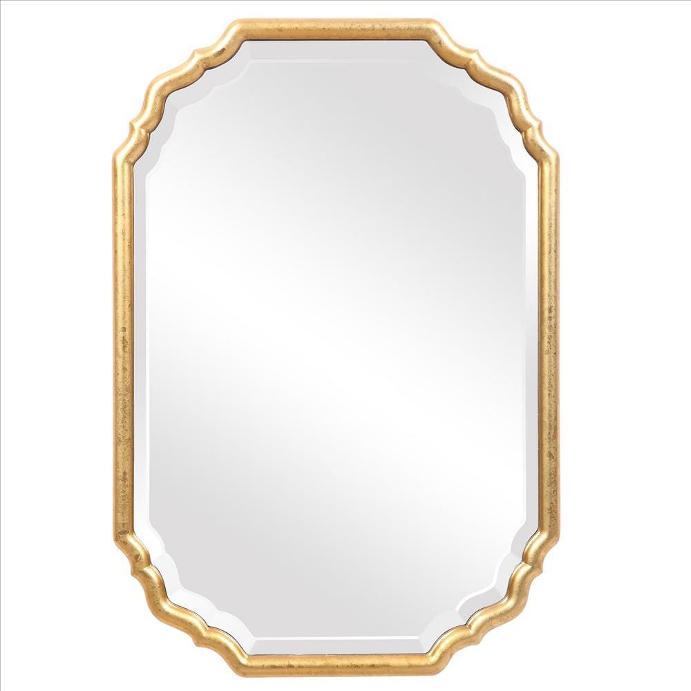 Vanity Mirror | 32" | Curved Design Wood Frame | Gold