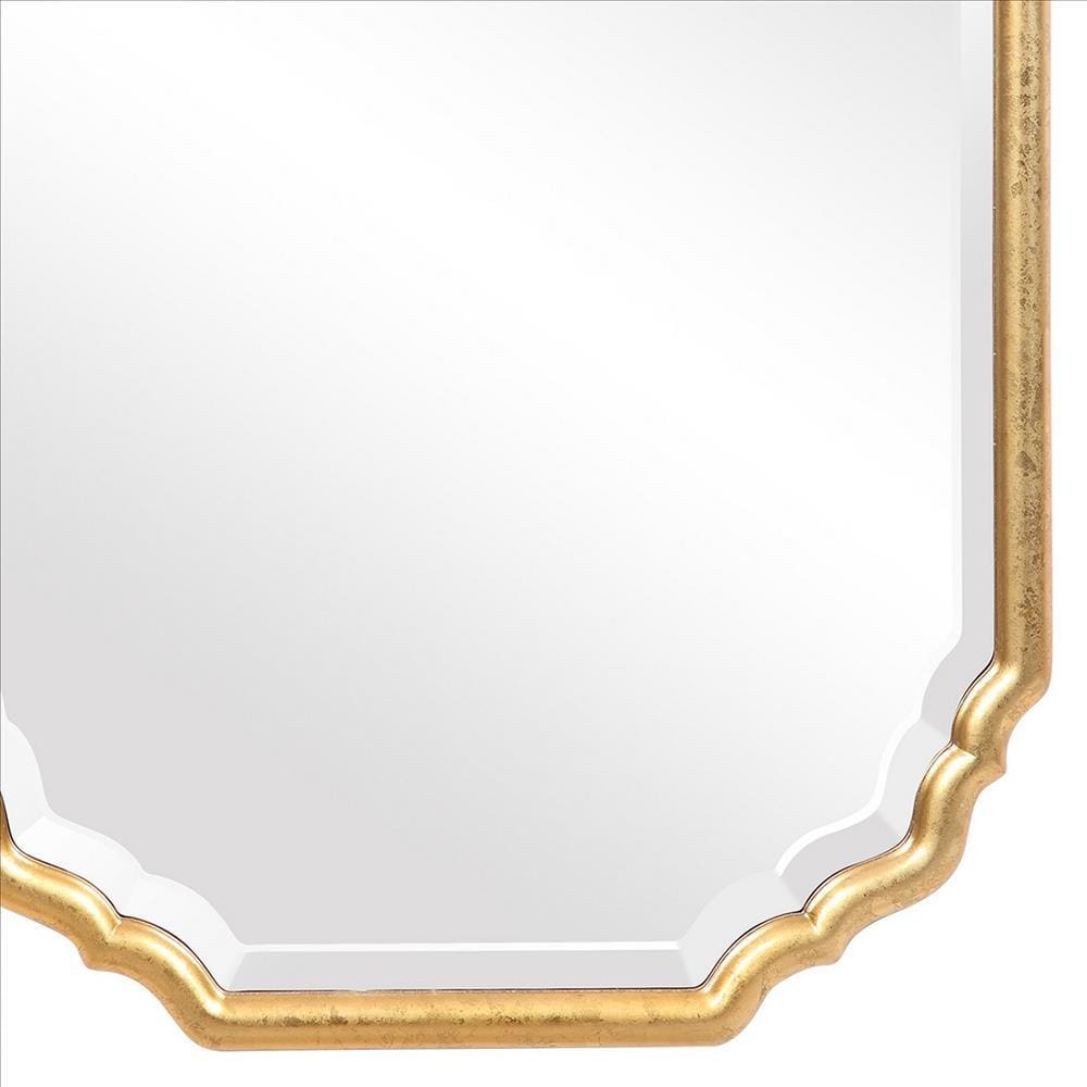 32 Inches Curved Design Wooden Vanity Mirror Gold By Casagear Home BM239363