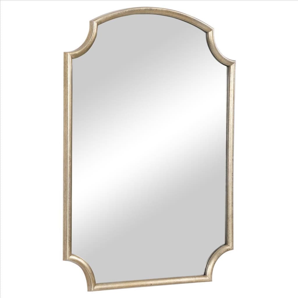 28 Inches Arched Top Accent Mirror with Concave Corners Gold By Casagear Home BM239365