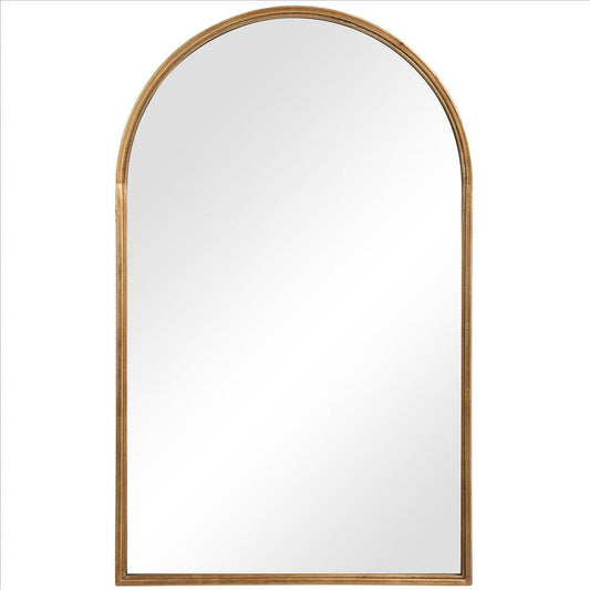39 Inches Arched Top Metal Frame Accent Mirror, Gold By Casagear Home
