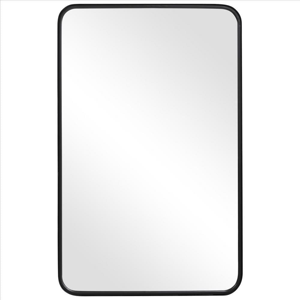 Wall Mirror | 38" | Rectangular | Curved Metal Corners | Black