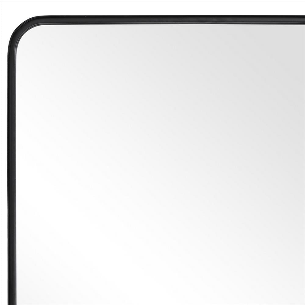 38 Inches Rectangular Metal Wall Mirror with Curved Corners Black By Casagear Home BM239373