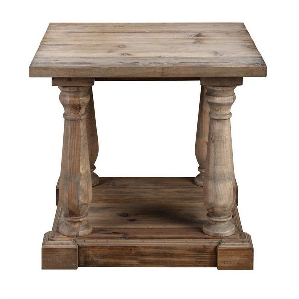 Farmhouse Wooden Side Table with Open Shelf and Turned Legs Natural Brown By Casagear Home BM239680