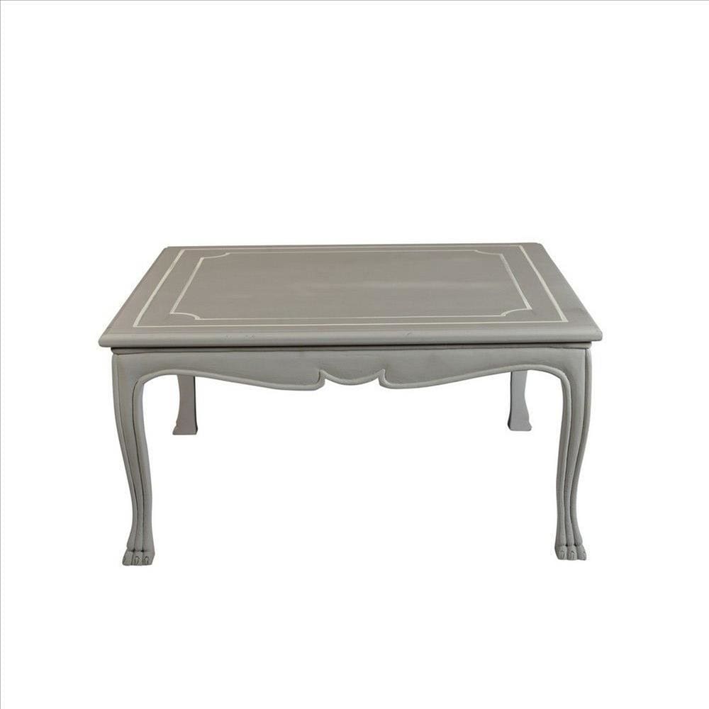 Square Wooden Coffee Table with Curved Apron and Claw Legs, Gray By Casagear Home