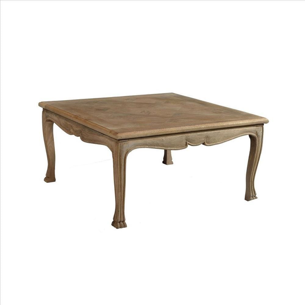 Square Wooden Coffee Table with Curved Apron and Claw Legs, Brown By Casagear Home