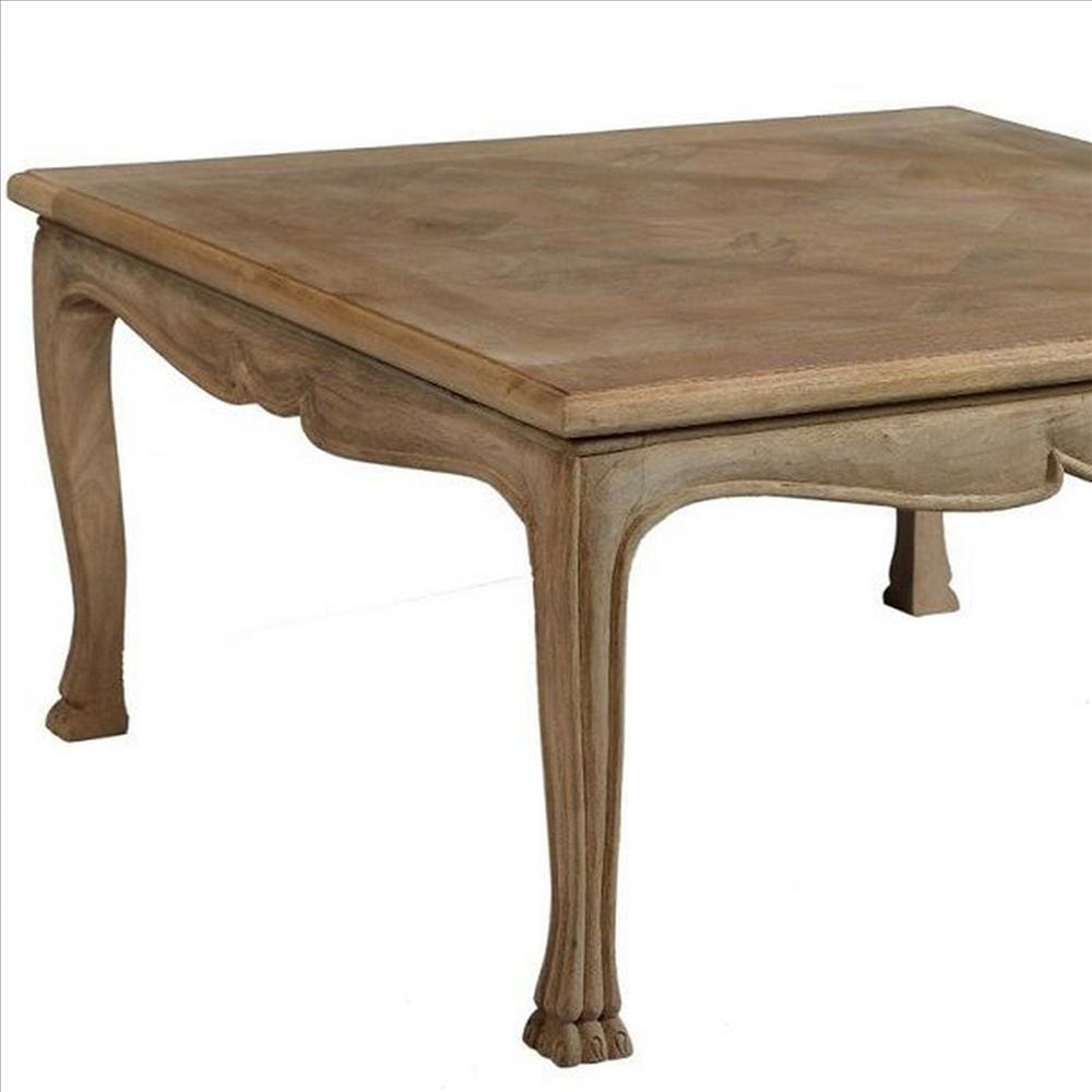 Square Wooden Coffee Table with Curved Apron and Claw Legs Brown By Casagear Home BM239690