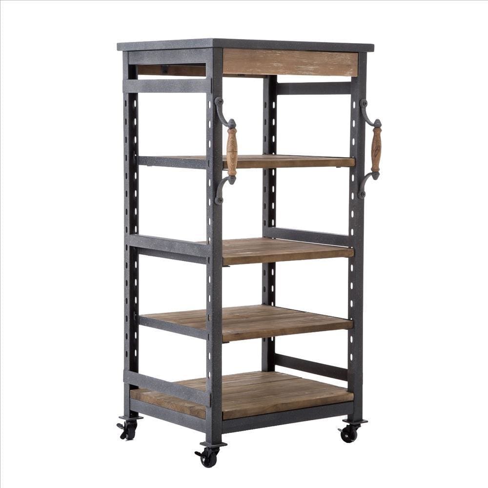 Wooden Bookshelf with 4 Cases and Casters, Brown By Casagear Home