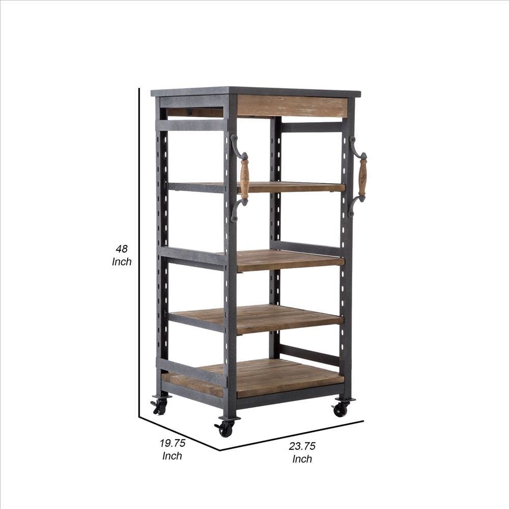 Wooden Bookshelf with 4 Cases and Casters Brown By Casagear Home BM239707