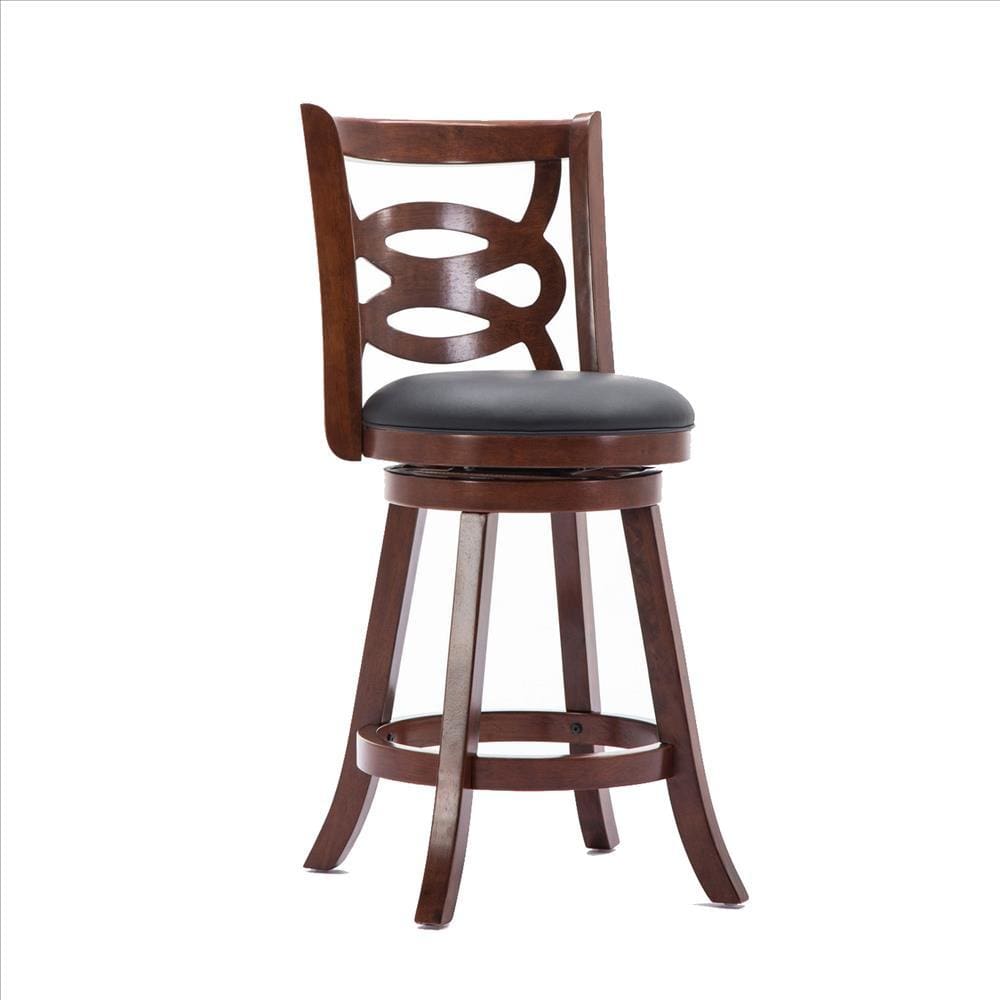 24 Inches Swivel Wooden Counter Stool with Geometric Back, Brown By Casagear Home