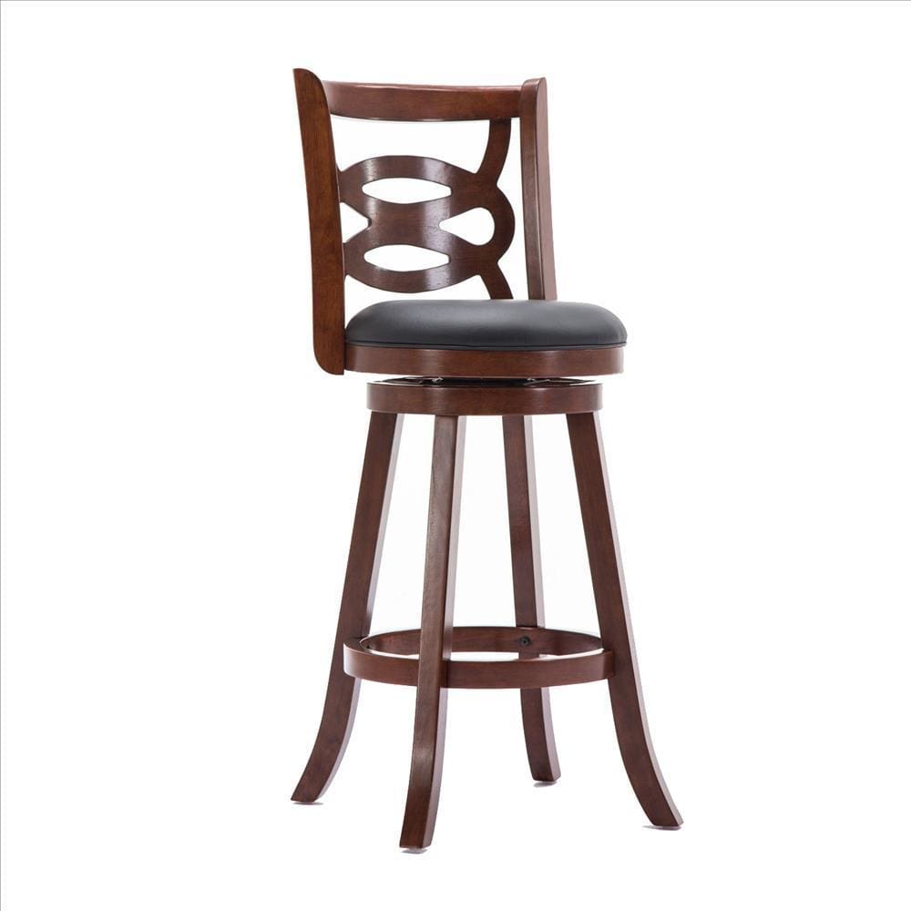 29 Inches Swivel Wooden Counter Stool with Geometric Back, Brown By Casagear Home