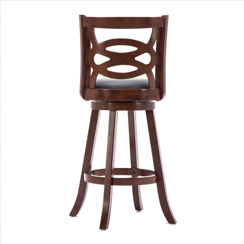 29 Inches Swivel Wooden Counter Stool with Geometric Back Brown By Casagear Home BM239711