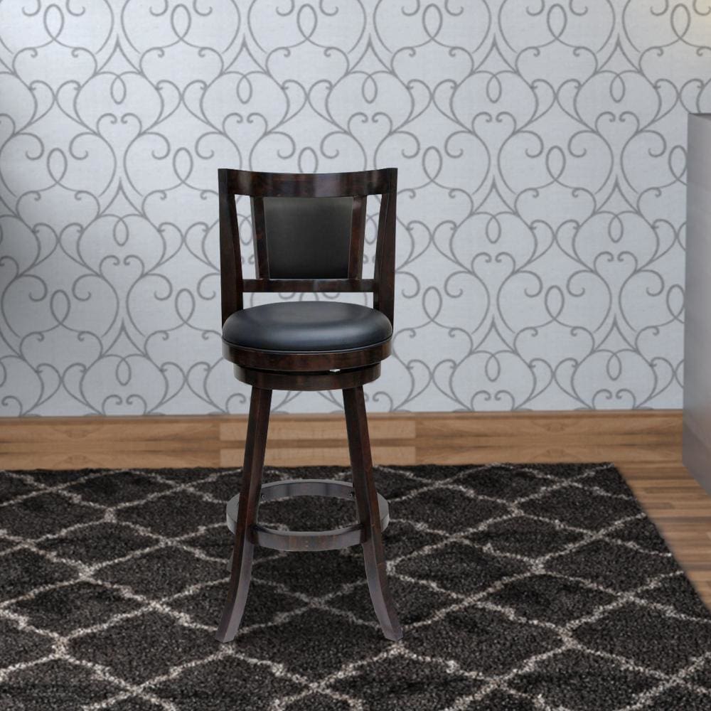 Counter Stool | 24" Swivel | Wood Frame | Padded Back | Dark Brown