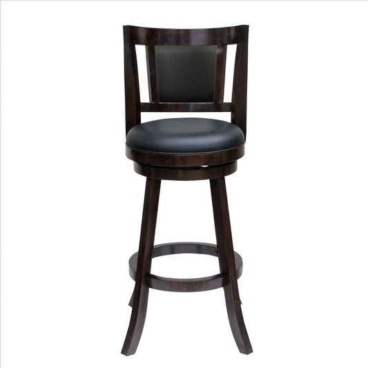 Counter Stool | 29" Swivel | Wood Frame | Padded Back | Dark Brown