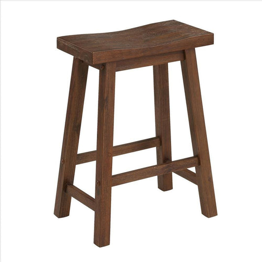 Saddle Design Wooden Counter Stool with Grain Details, Brown By Casagear Home