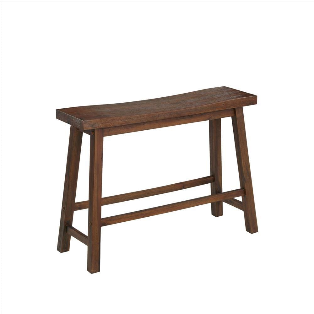 Saddle Design Wooden Bench with Grain Details, Brown By Casagear Home