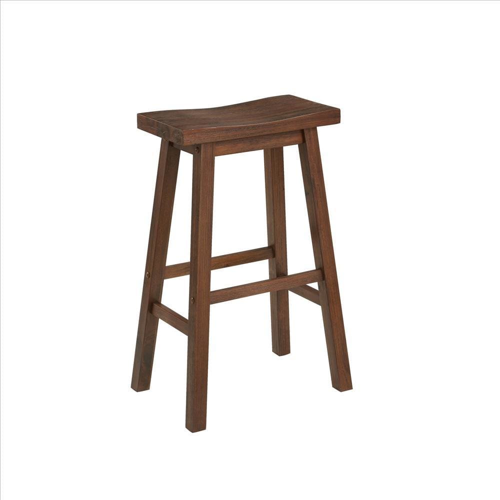 Saddle Design Wooden Barstool with Grain Details, Brown By Casagear Home