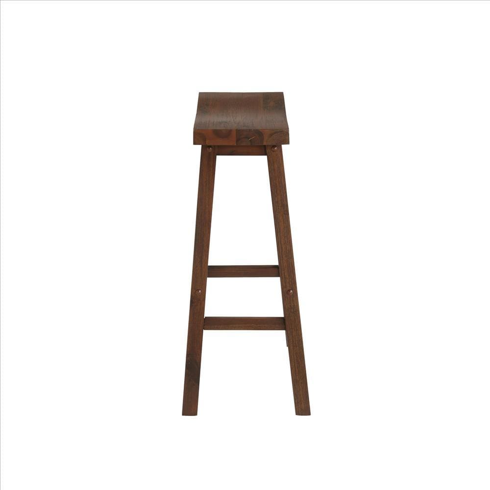 Saddle Design Wooden Barstool with Grain Details Brown By Casagear Home BM239729