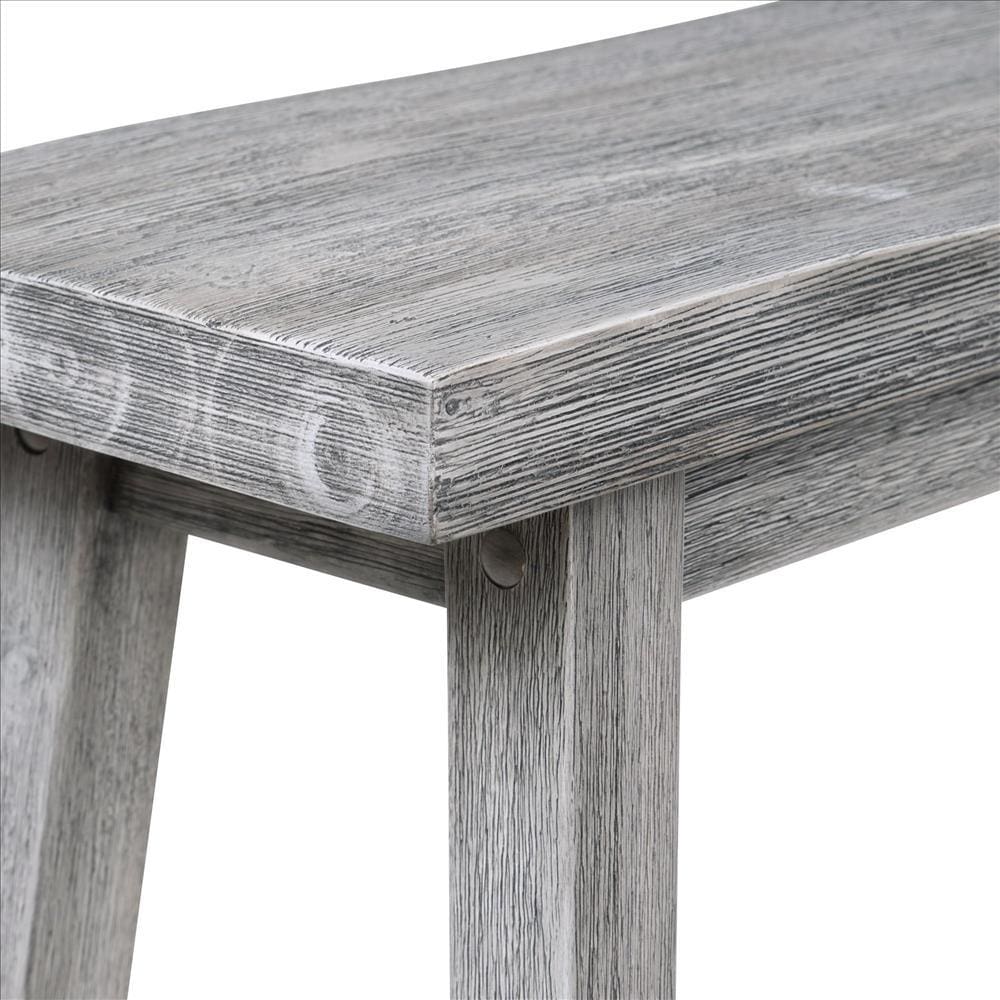 Saddle Design Wooden Bench with Grain Details Gray By Casagear Home BM239731