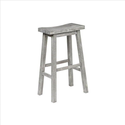 Saddle Design Wooden Barstool with Grain Details, Gray By Casagear Home