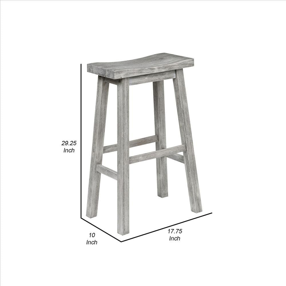 Saddle Design Wooden Barstool with Grain Details Gray By Casagear Home BM239734